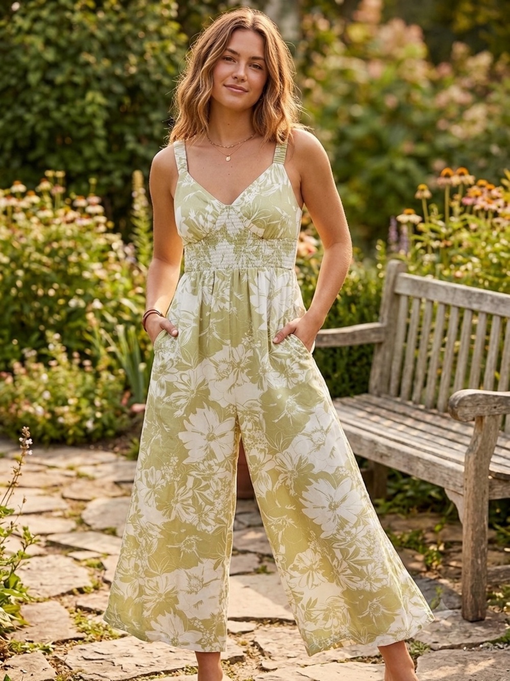 American Eagle Outfitters Floral Tropical Wide Leg Jumpsuit Womens Size Large